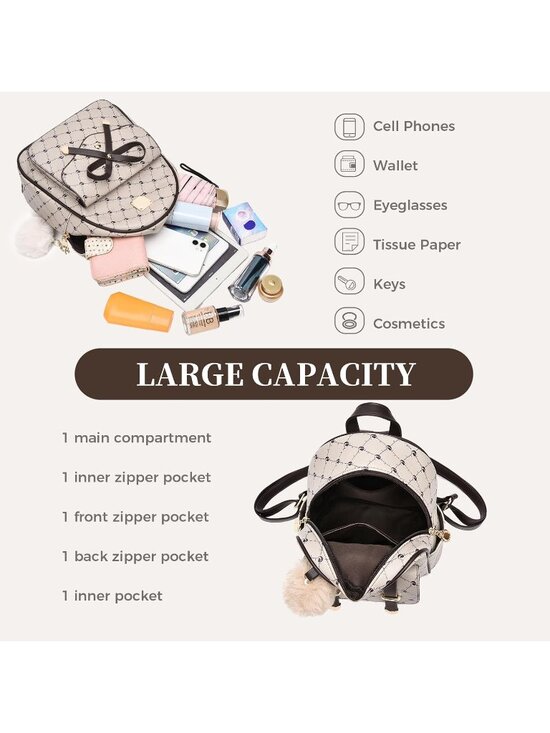 Women\'s Beige-1 PU Leather lightweight Fahsion 3-Pieces Backpack Shoulder Bag main image 6